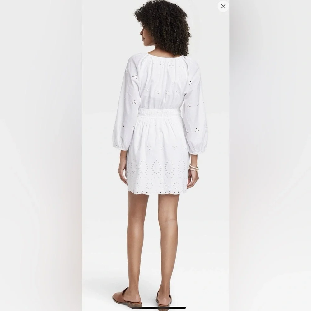 Women's Puff 3/4 Sleeve Eyelet Dress - Universal Thread White - Picture 3 of 5